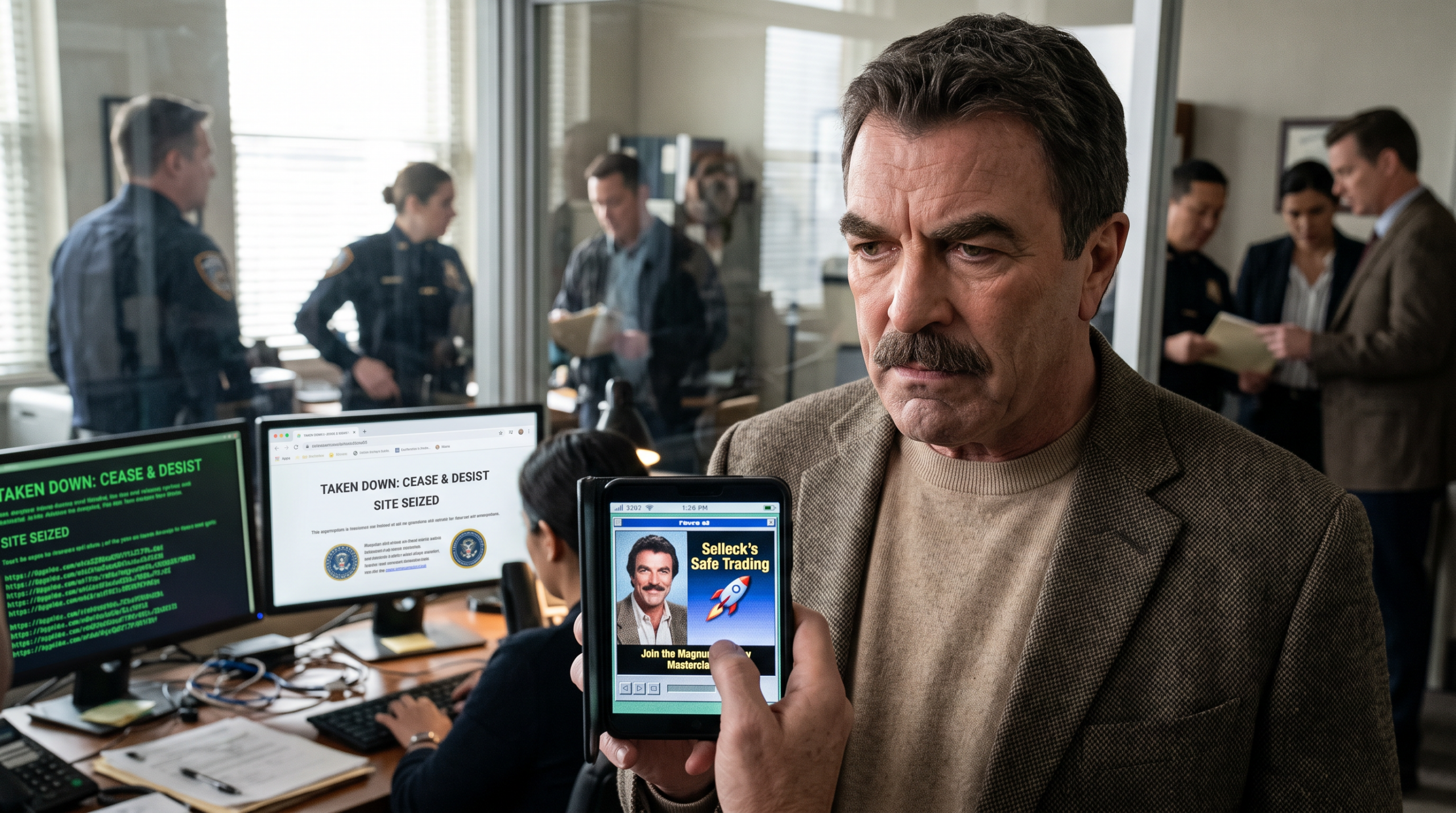 A digital screen displaying a deepfake celebrity video advertisement used in an investment scam