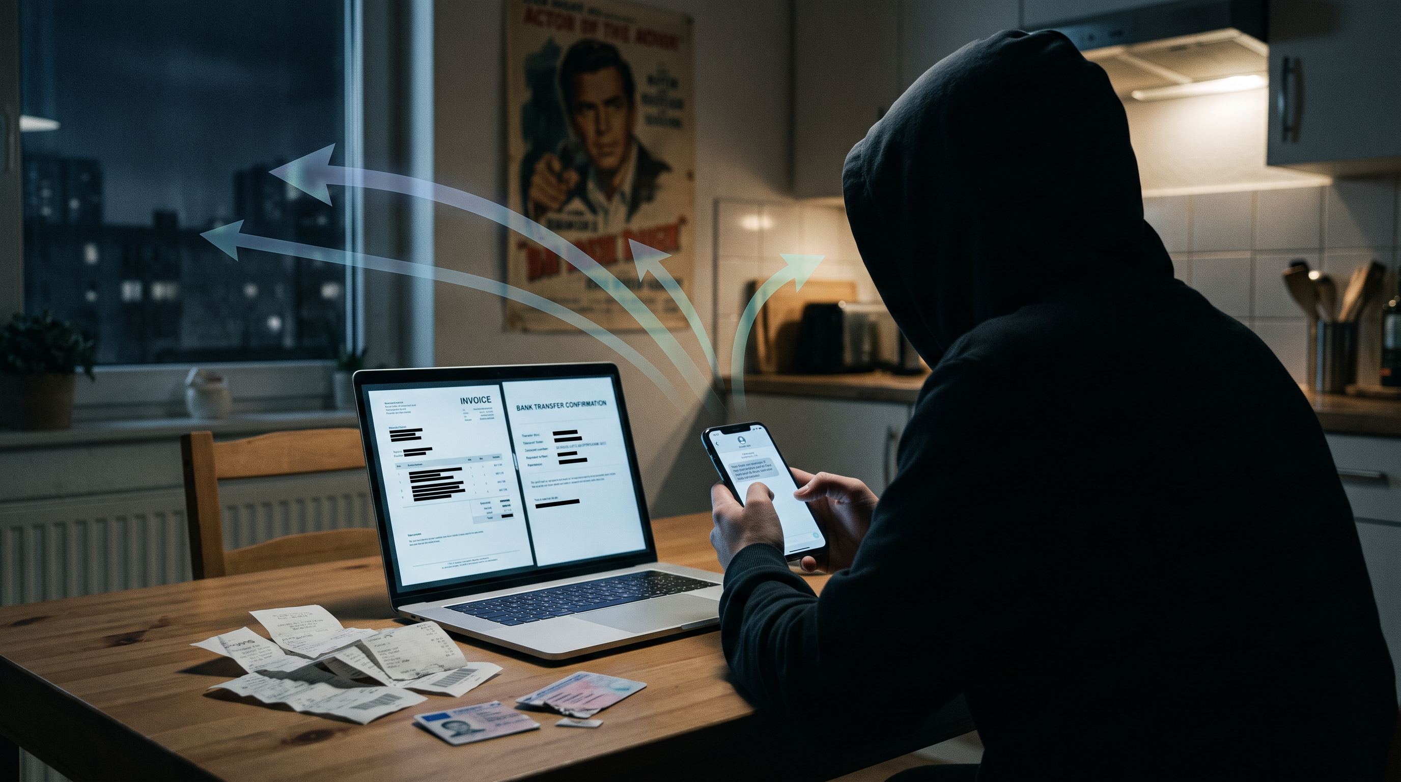 A person on a laptop receiving a suspicious message from a fake celebrity social media account in a Bay Area home setting